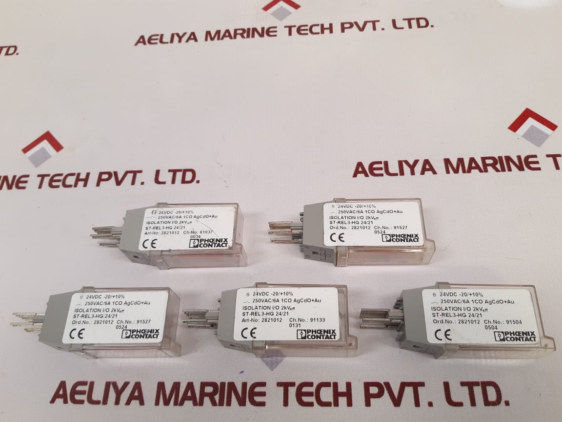 Set of 5x Phoenix contact 250vac/6a 1co agcdo+au relay connector st-rel3-hg 24/21