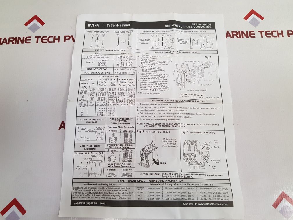 Cutler-hammer/Eaton C25Dnf325A Contactor Series D1