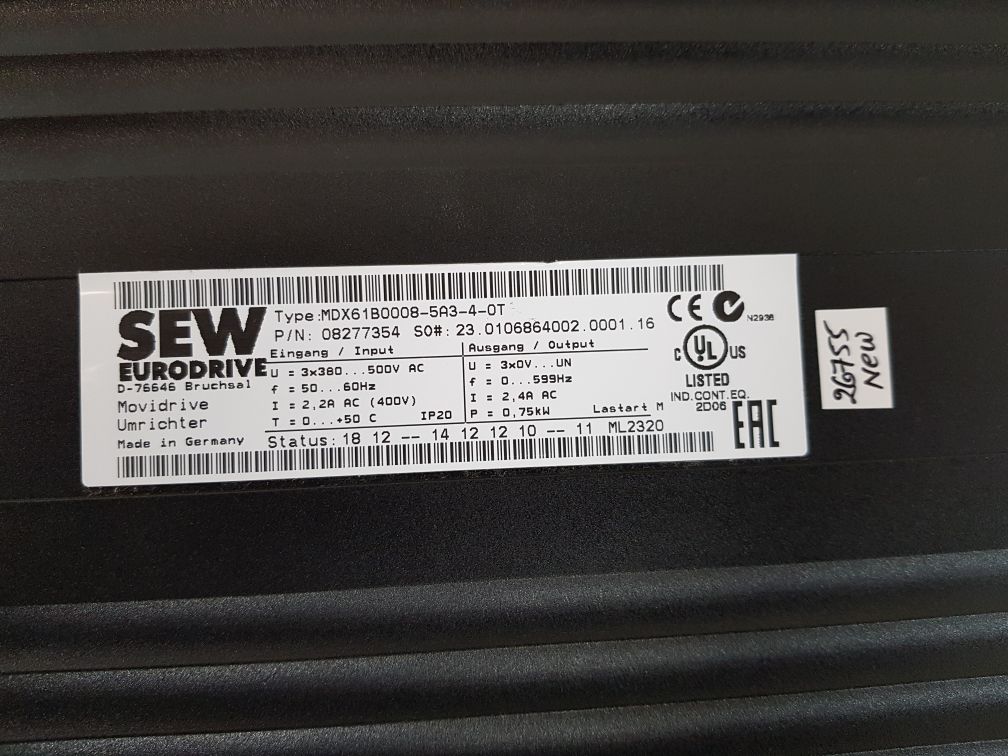 Sew mdx61b0008-5a3-4-0t movidrive inverter 08277354