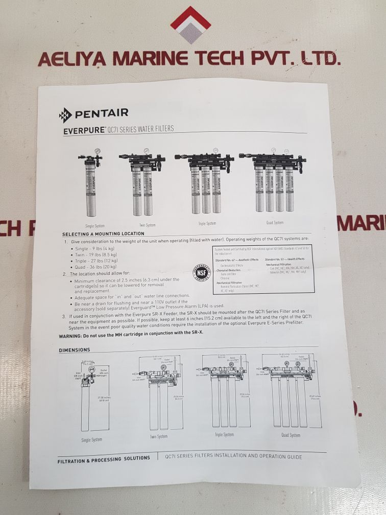 Pentair ev3120-46 rev: b qc7i series water filters