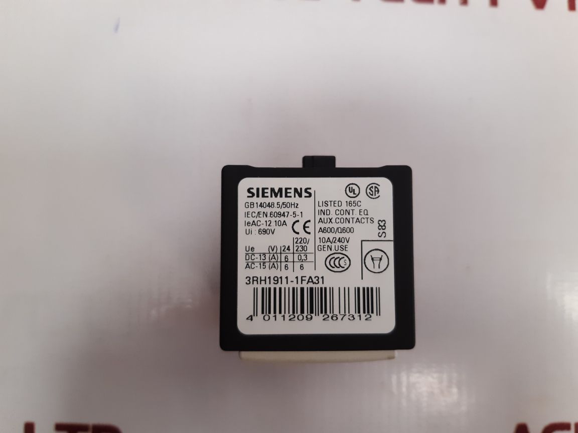 Siemens 3Rh1911-1Fa31 Auxiliary Contact Block