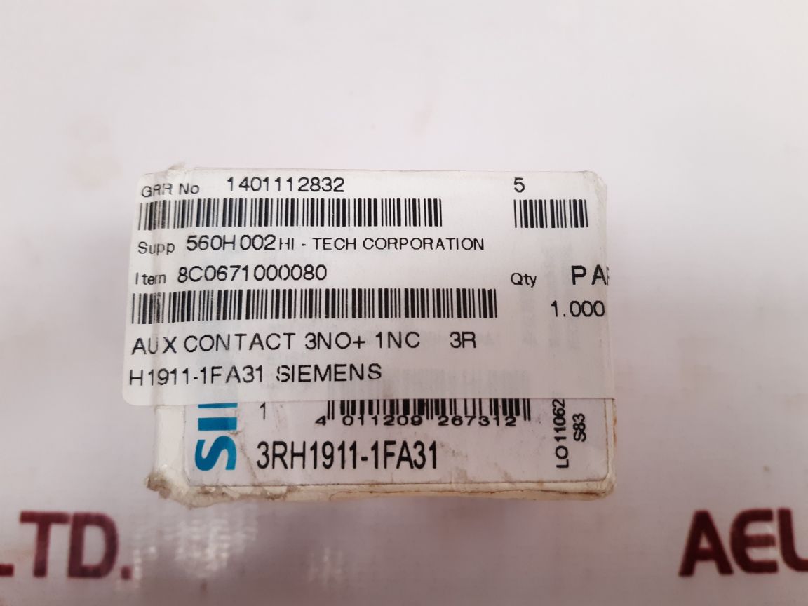 Siemens 3Rh1911-1Fa31 Auxiliary Contact Block