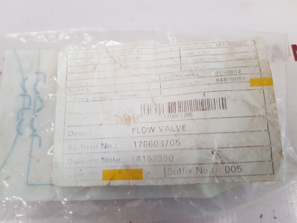 Alfa Laval 176603705 Flow Valve