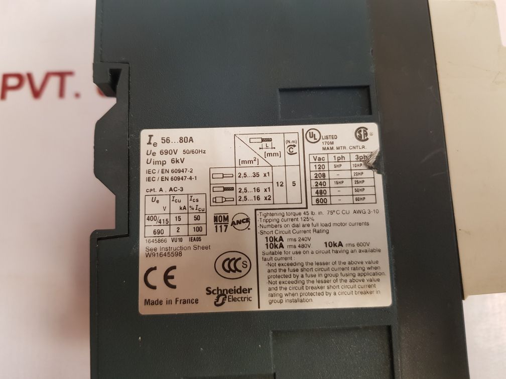 Telemecanique Gv3Me80/56-80A Motor Circuit Breaker