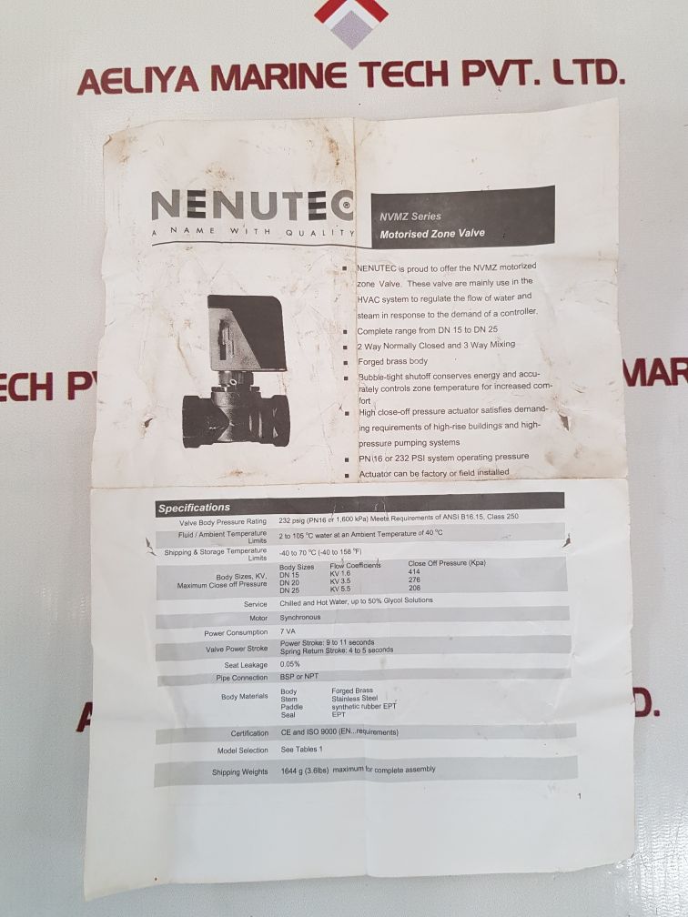 Nenutec nvmz3025-2b motorised zone valve