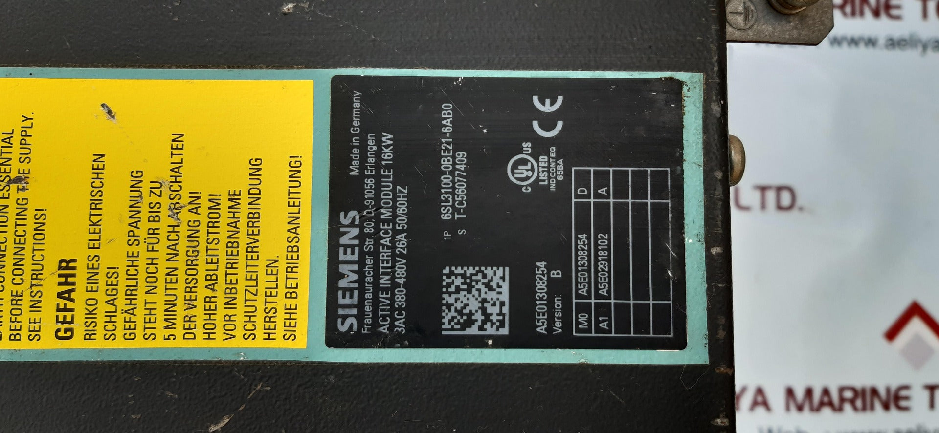 Siemens sinamics 6sl3100-0be21-6ab0 active interface module 16kw ver.B