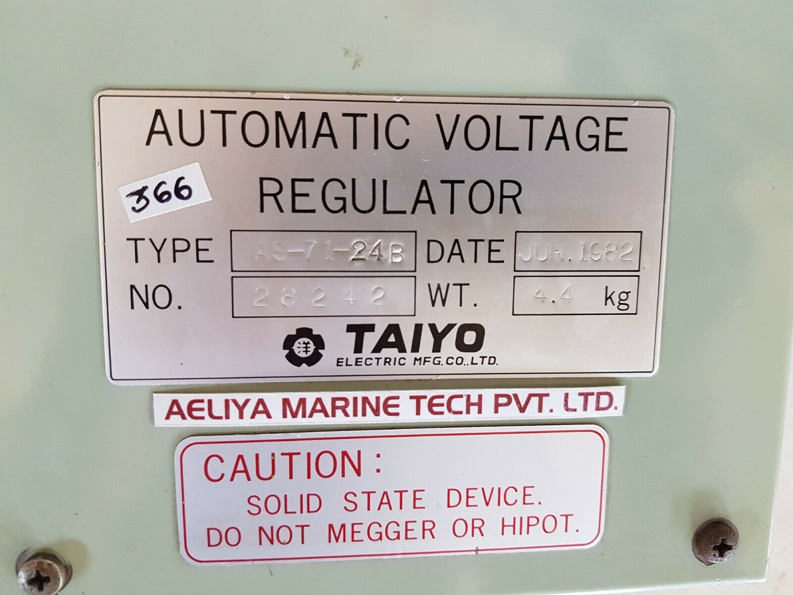 Taiyo as-71-24b automatic voltage regulator