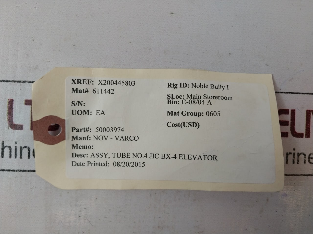 Lot of 6x Nov-varco 50003974 Tube Assy