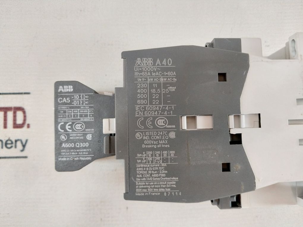Abb A40 Contactor Cal5 Contact Blocks With Ta42 Series Overload Relays Set