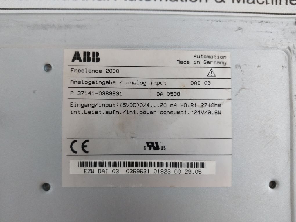 Abb Dai 03 Analog Input Module Freelance 2000 P 37141-0369631
