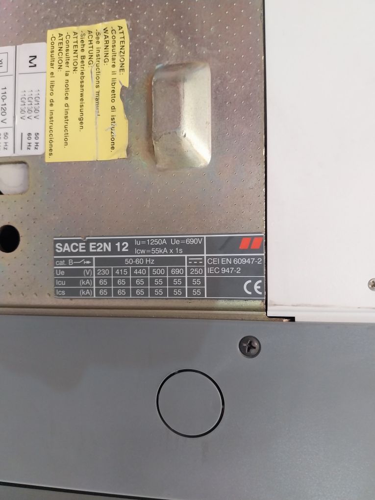 Abb Sace E2N 12 Air Circuit Breaker 1250 Amp