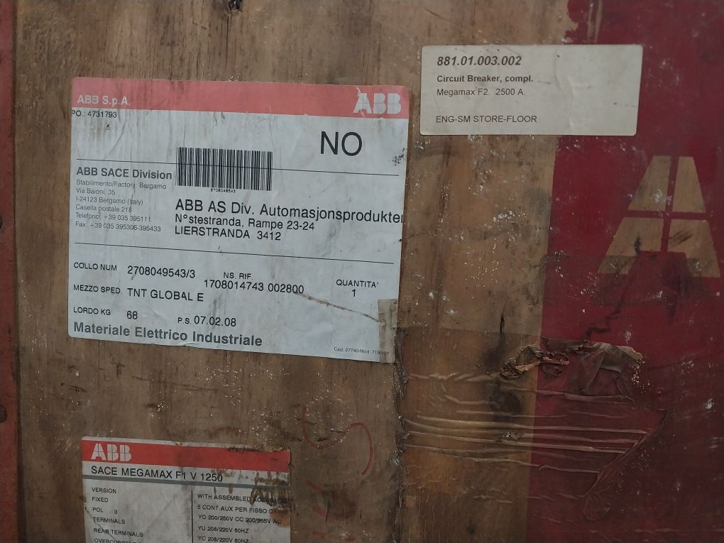 Abb Sace F1 Megamax Circuit Breaker With Ar1 Protection Unit