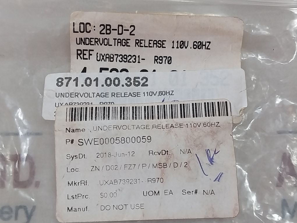 Abb Uxab 739231-r970 Undervoltage Trip Voltage Loose Kit For Limitor Ln800