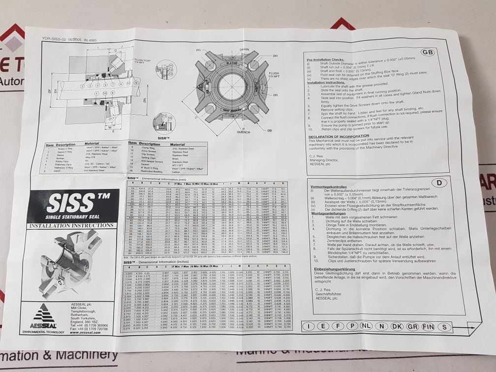 Aesseal 4Aszc0038V01 Mechanical Seal