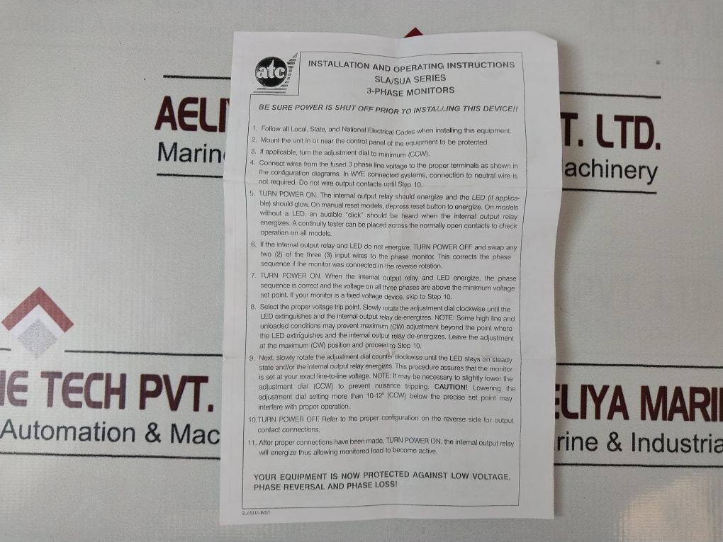 Atc Diversified Electronics Sla-380-ale 3-phase Sequence And Loss Monitor Relay