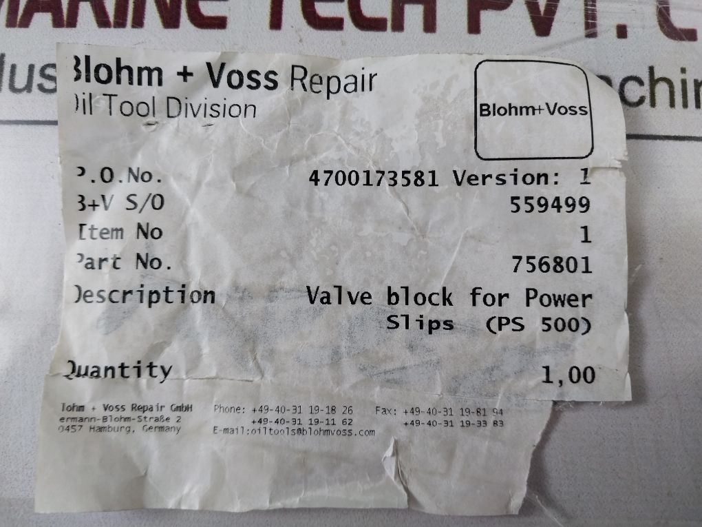 Blohm+Voss Zb1975.8 089 Valve Block
