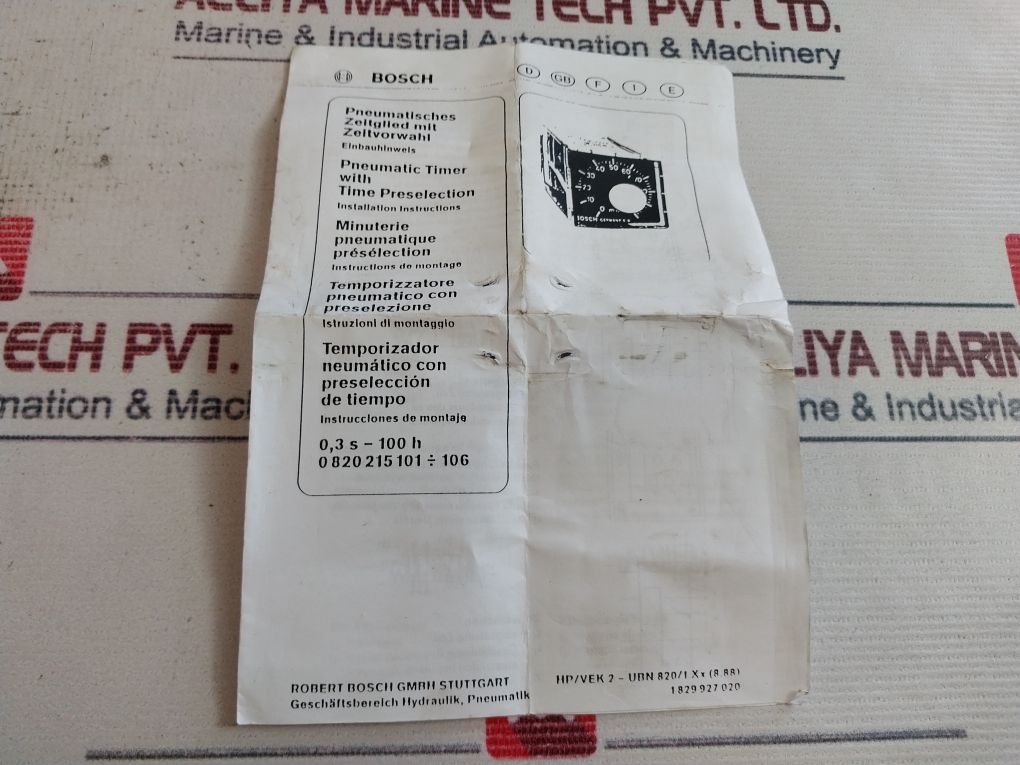 Bosch 0 820 215 102 Pneumatic Timer With Time Preselection