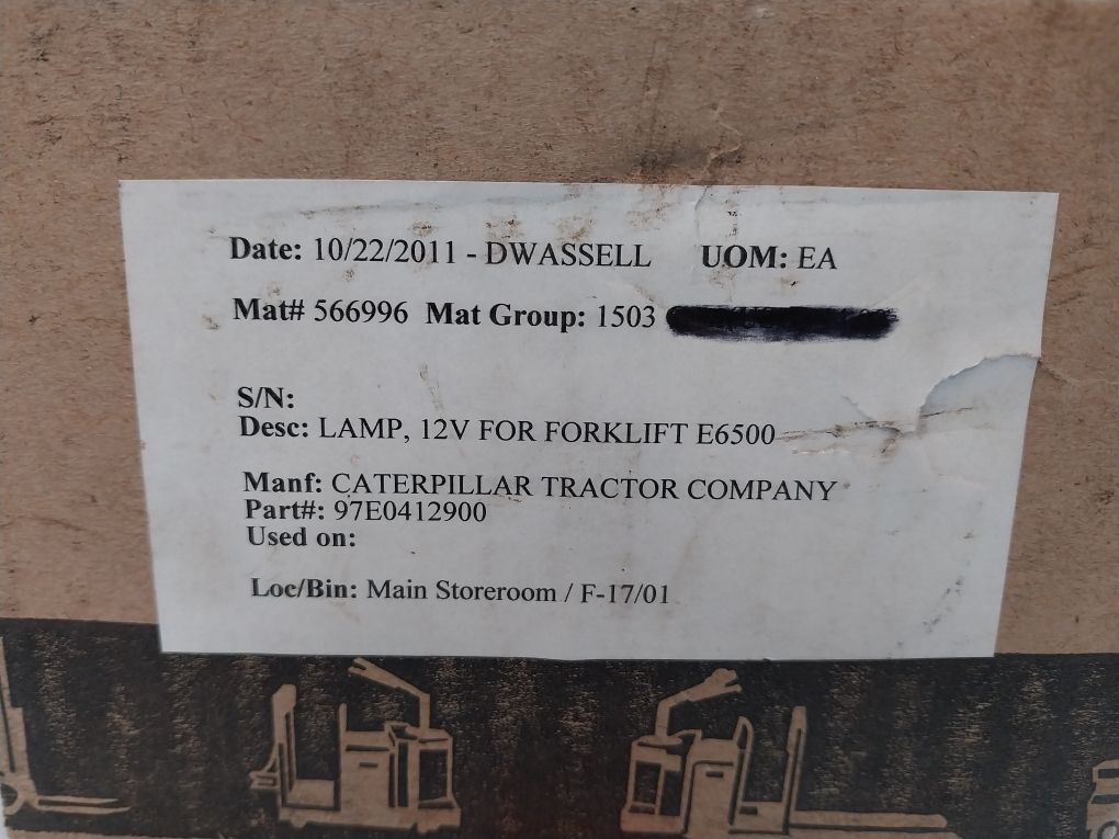 Caterpillar 97E0412900 Lamp 12V For Forklift E6500
