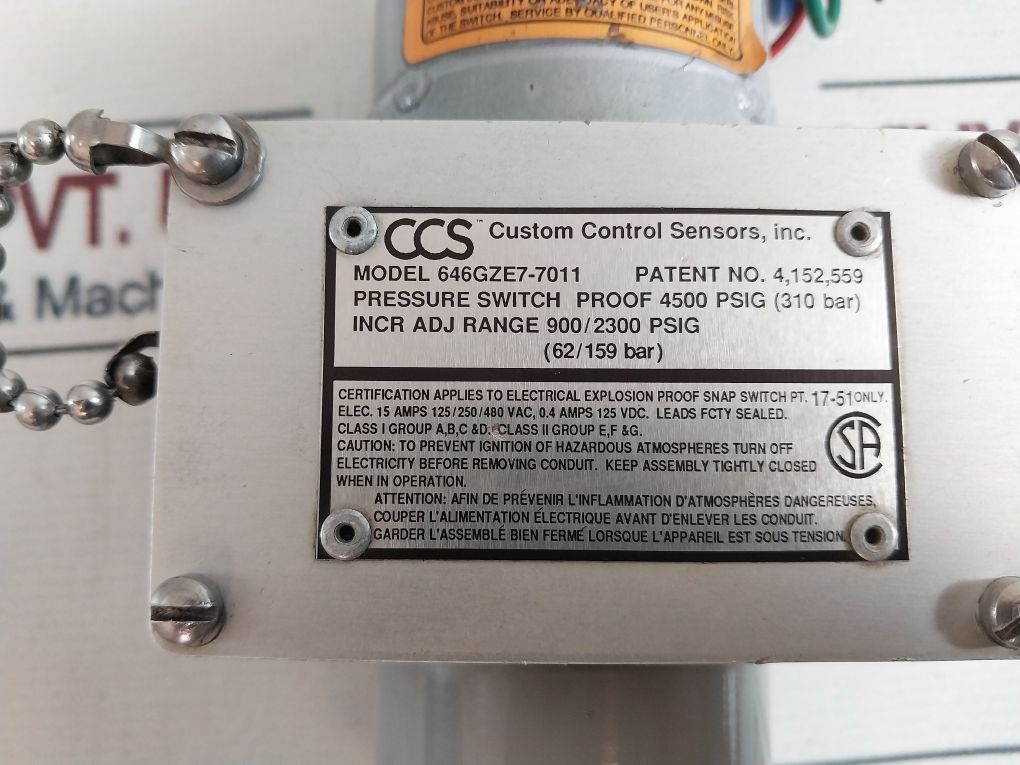 Ccs 646Gze7-7011 Pressure Switch 15 Amps