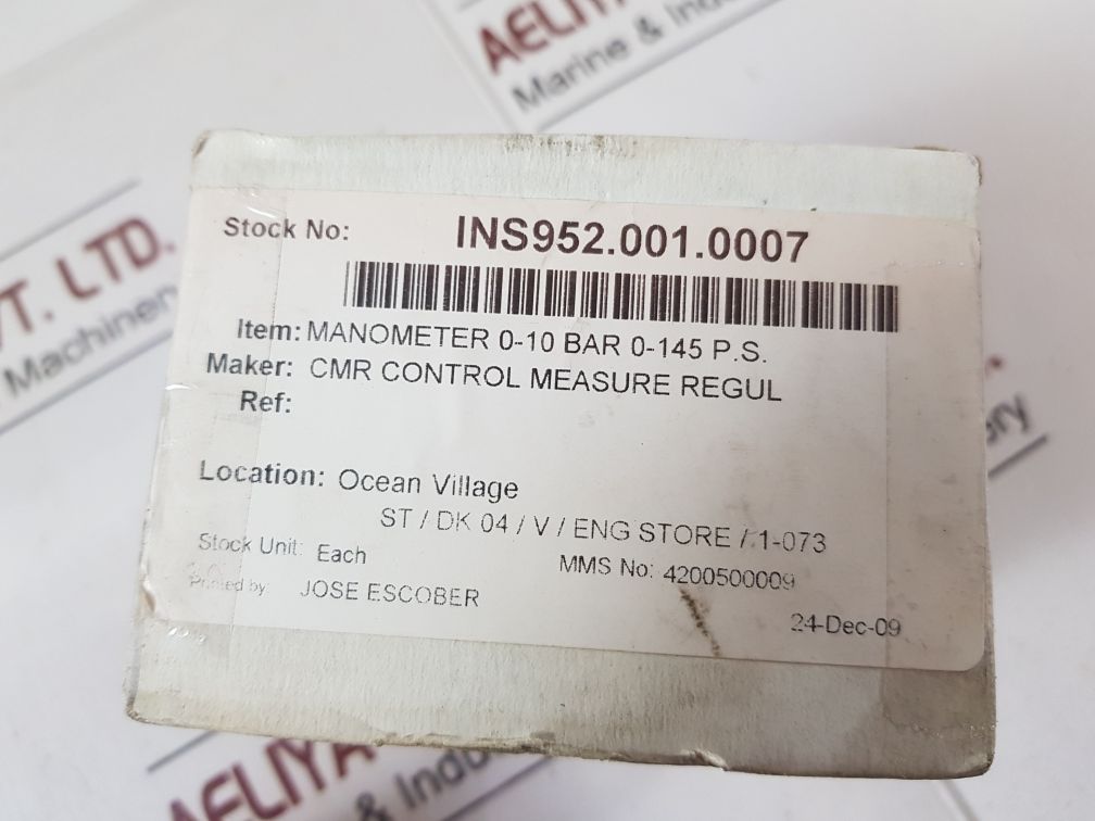 Cmr Bq96 Manometer 0-10 Bar 0-145 P.S.