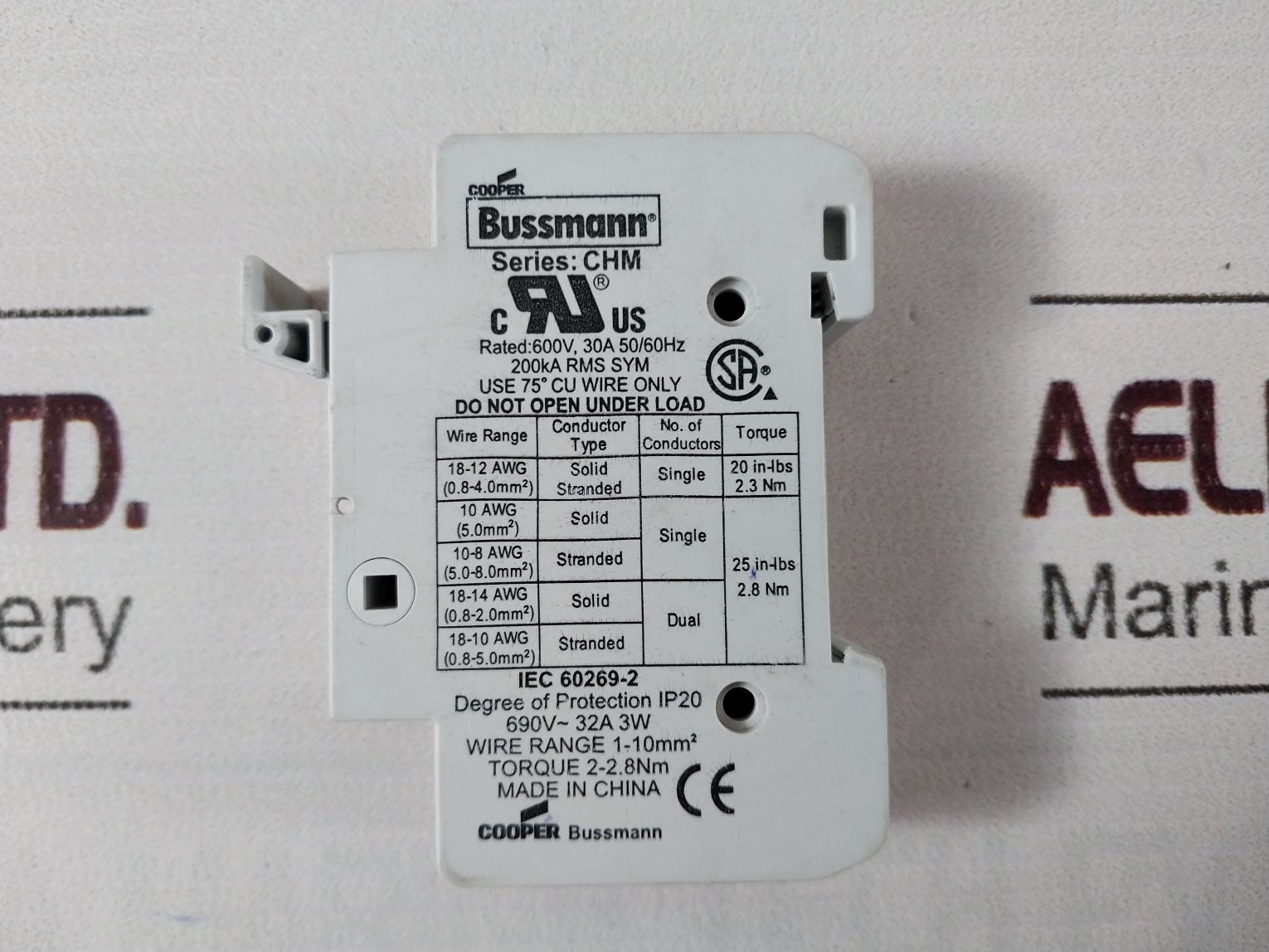 Lot Of 4X Cooper Bussmann Chm Fuse Holder 600V, 30A 50/60Hz