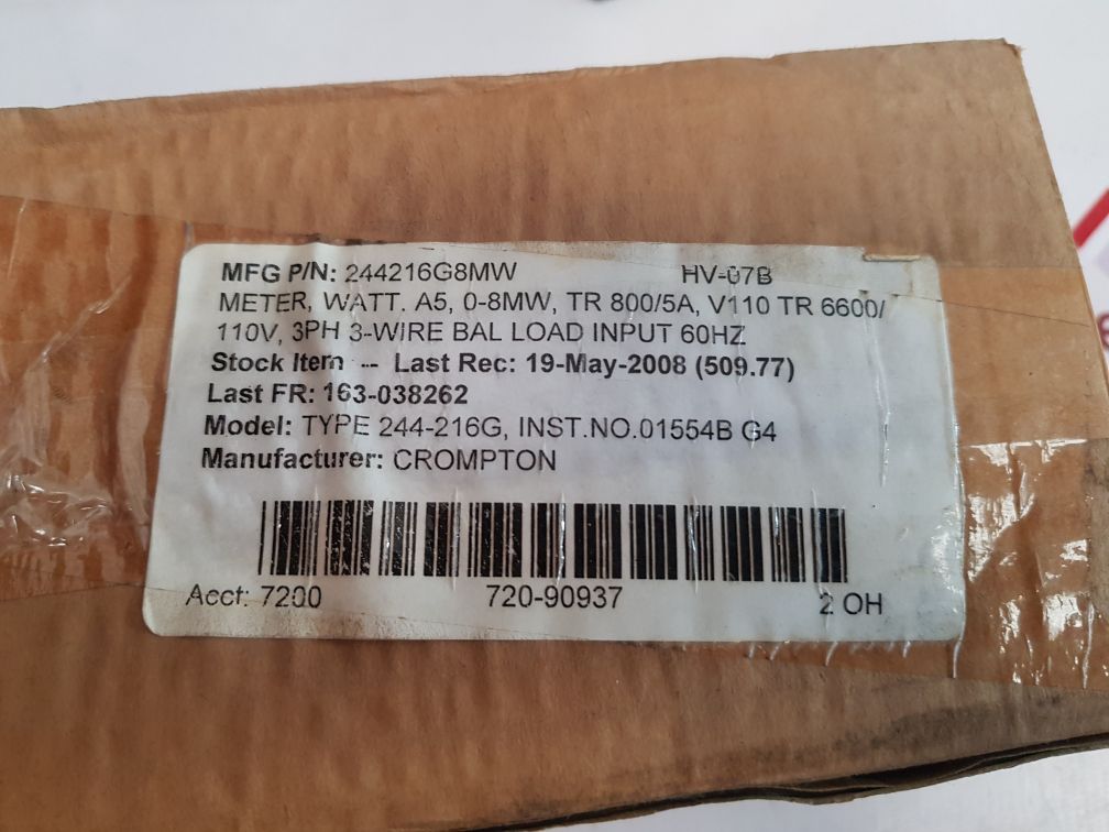 Crompton 244-216G Wattmeter 0-8 Mw 244216G8Mw New