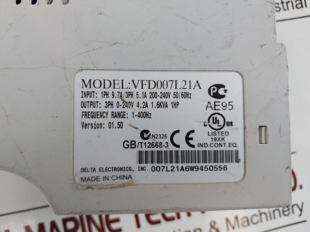 Delta Vfd007L21A Inverter Vfd-l Version: 01.50 0.75Kw 230V