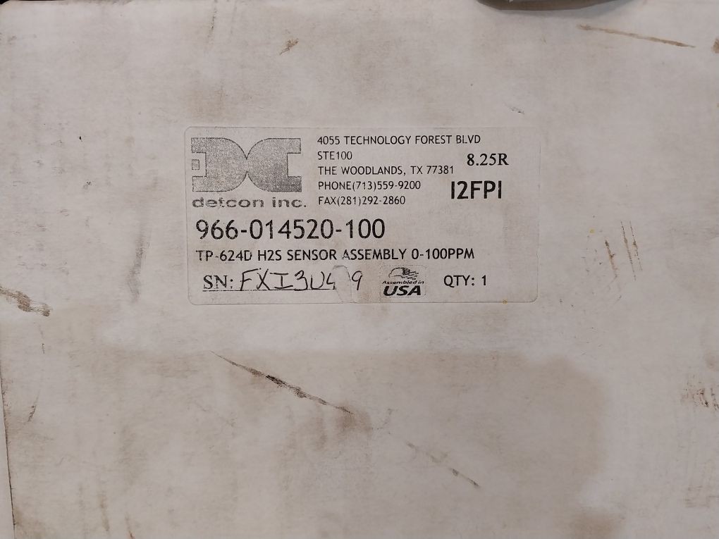 Detcon Tp-624D Hydrogen Sulfide H2S Gas Sensor 897-850800-010