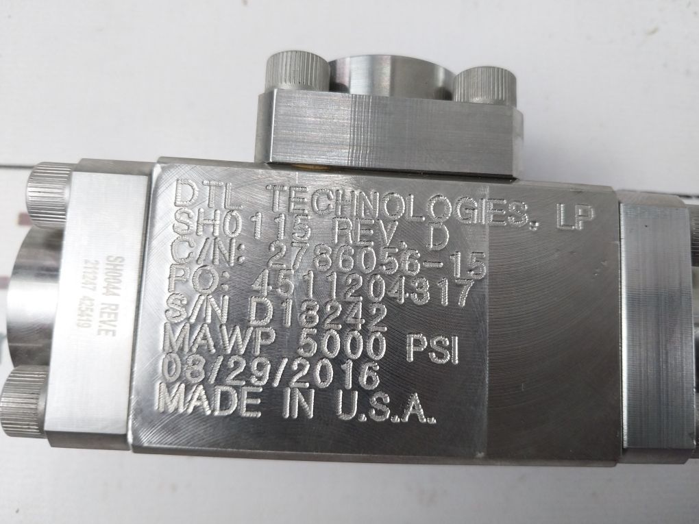 Dtl Technologies 2786056-15 1/2"Shuttle Valve Sh0115 Rev. D