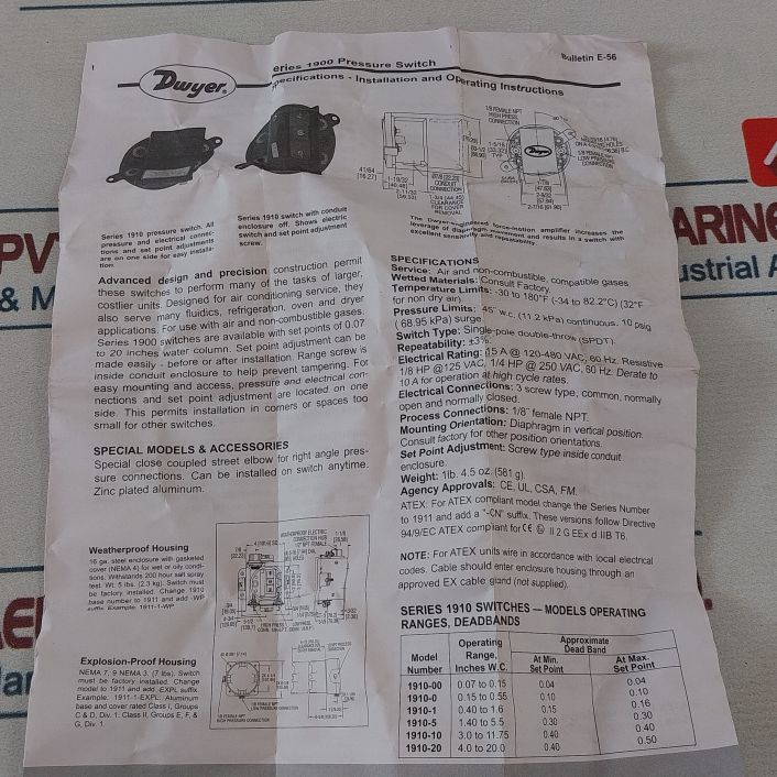 Dwyer 1911-00-wp Pressure Differential Switch