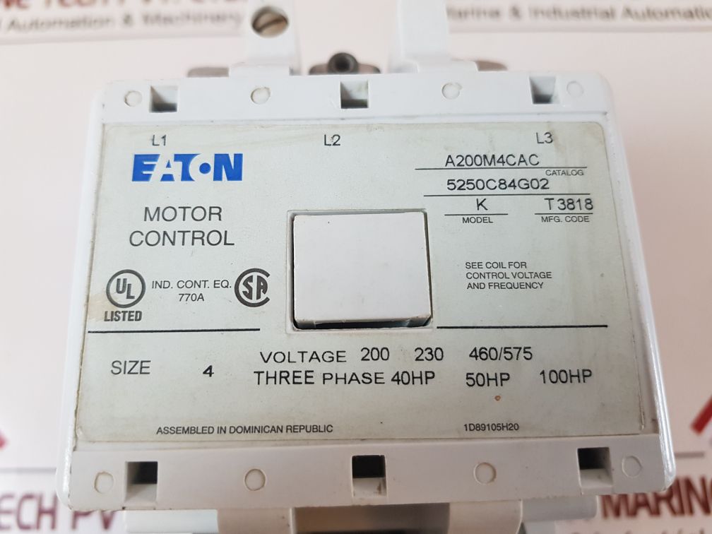 Eaton A200M4Cac Motor Starter Size 4 Model:K