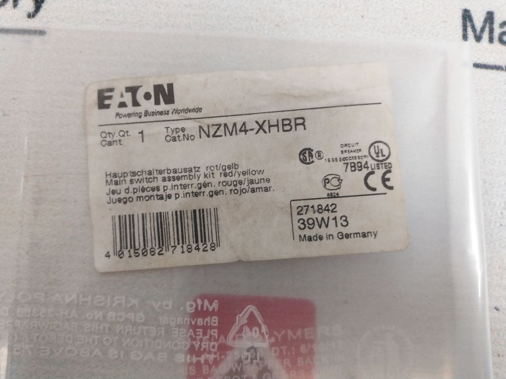 Eaton Nzm4-xhbr Main Switch Assembly Kit Red/Yellow