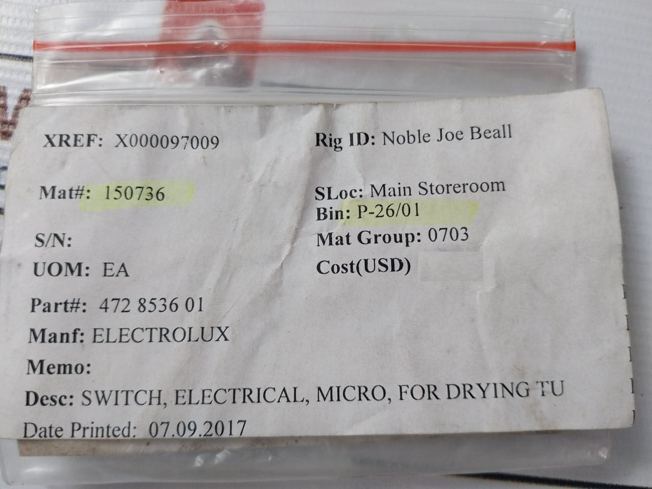 Electrolux N8 T125 Switch