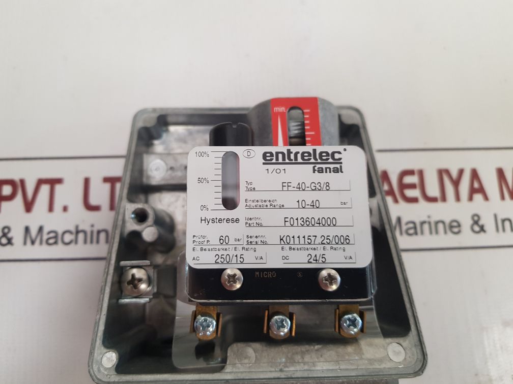 Entrelec Fanal Ff-40-g3/8 Pressure Switch F013604000 Ac 250V