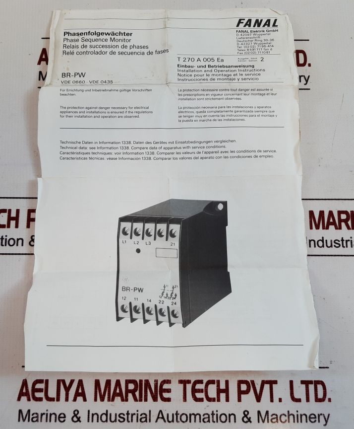Fanal Elektrik Br-pw Phase-sequence Monitor Ac11 2.5A 220V~