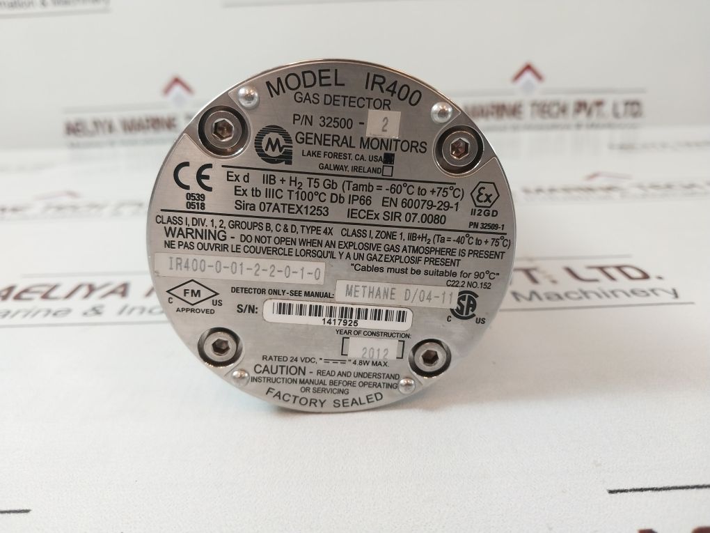 General Monitors Ir400 P/N 32500-2 Gas Detector Ir400-0-01-2-2-0-1-0