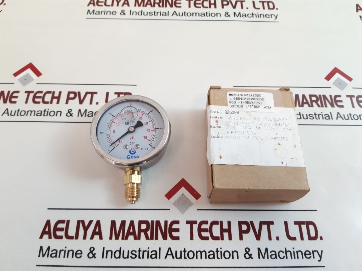 Gesa En 837-1 Cl.1.6 Pressure Gauge -15 To 70 Psi -1 To 5 Bar