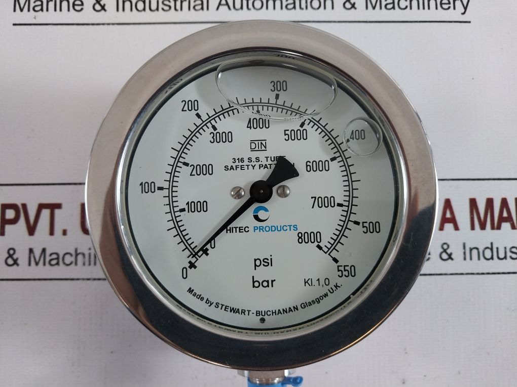 Hitec Products/Stewart 316 S.S. Tube Pressure Gauge 0-8000 Psi