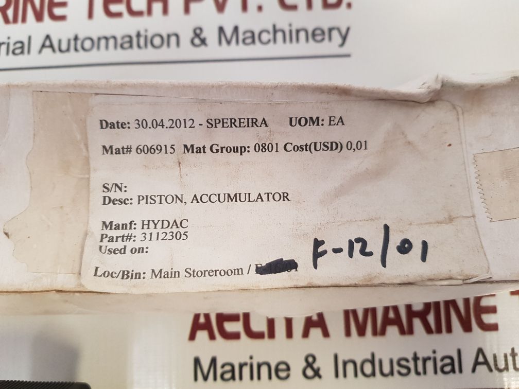 Hydac 3112305 Accumulator Piston Fsk-254-2.4/W/-/12/Z4