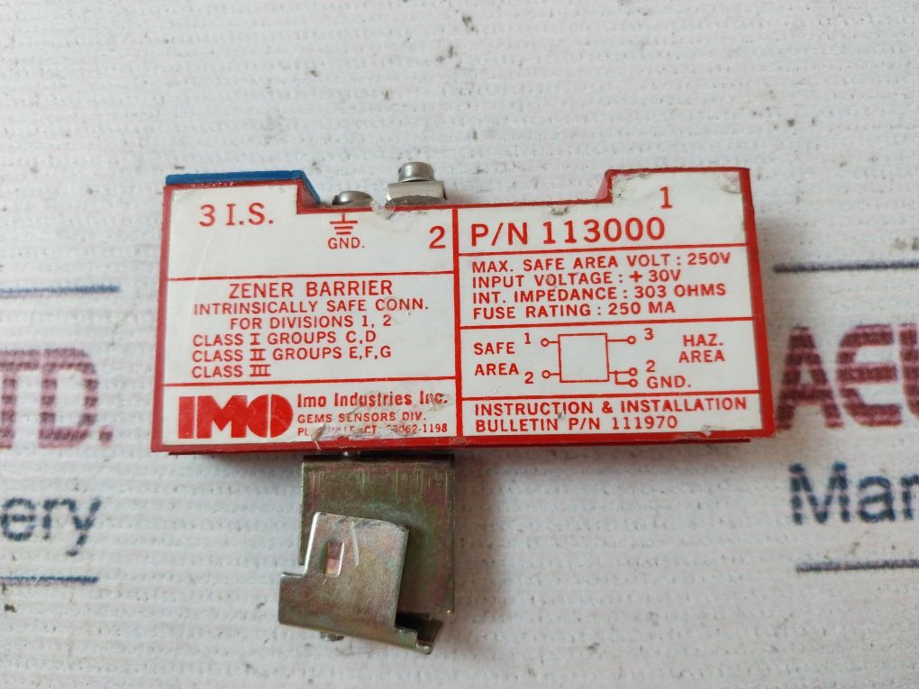 Imo 113000 Single Channel Zener Barrier Shunt Diodes