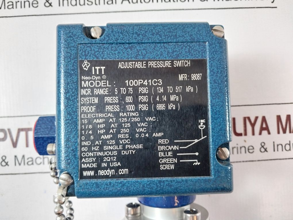 Itt Neo-dyn 100P41C3 Adjustable Pressure Switch Mfr 98087