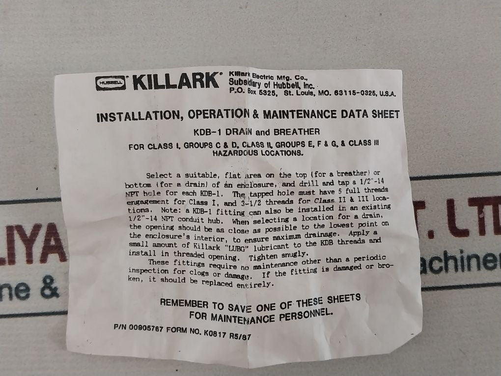 Killark Kdb-1 Breather Drain Plug 00905767