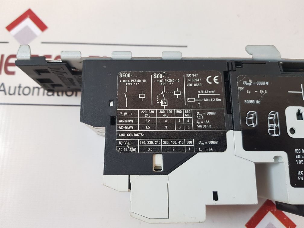 Klockner moeller pkzm0-1,6 motor starter se00-11-pkz0 with contactor