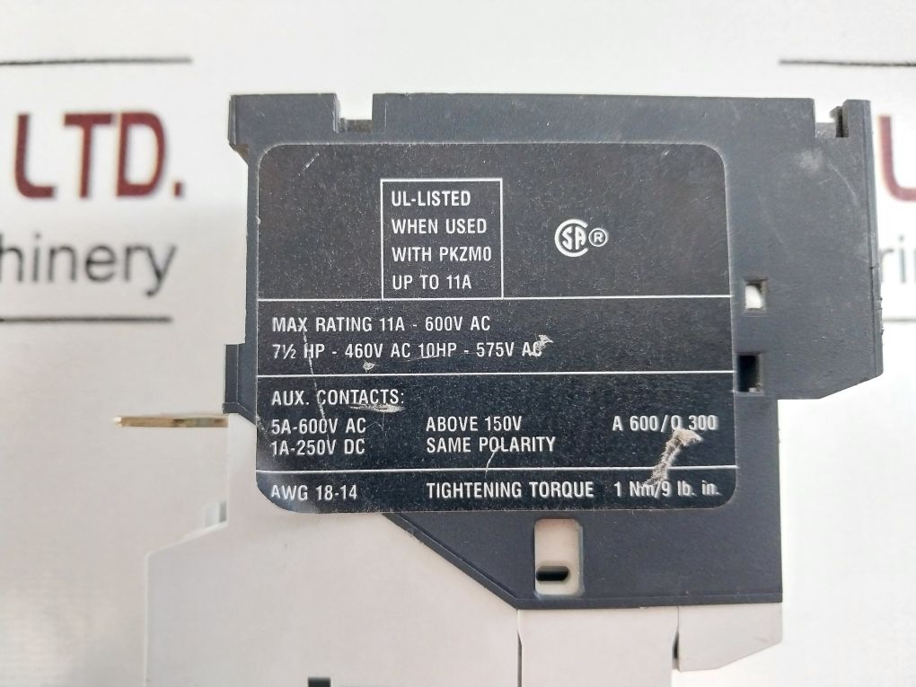 Klockner Moeller Se00-11-pkz0 Contactor 11A-600V Ac
