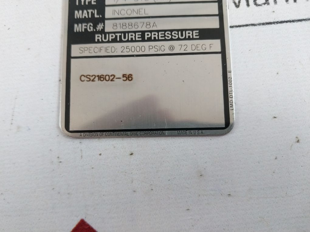 Lamot 1/4" Std (Aa) Rupture Pressure Disc 8188678A Set