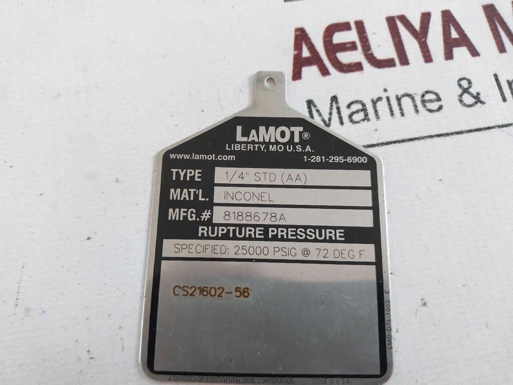 Lamot 1/4" Std (Aa) Rupture Pressure Disc 8188678A Set