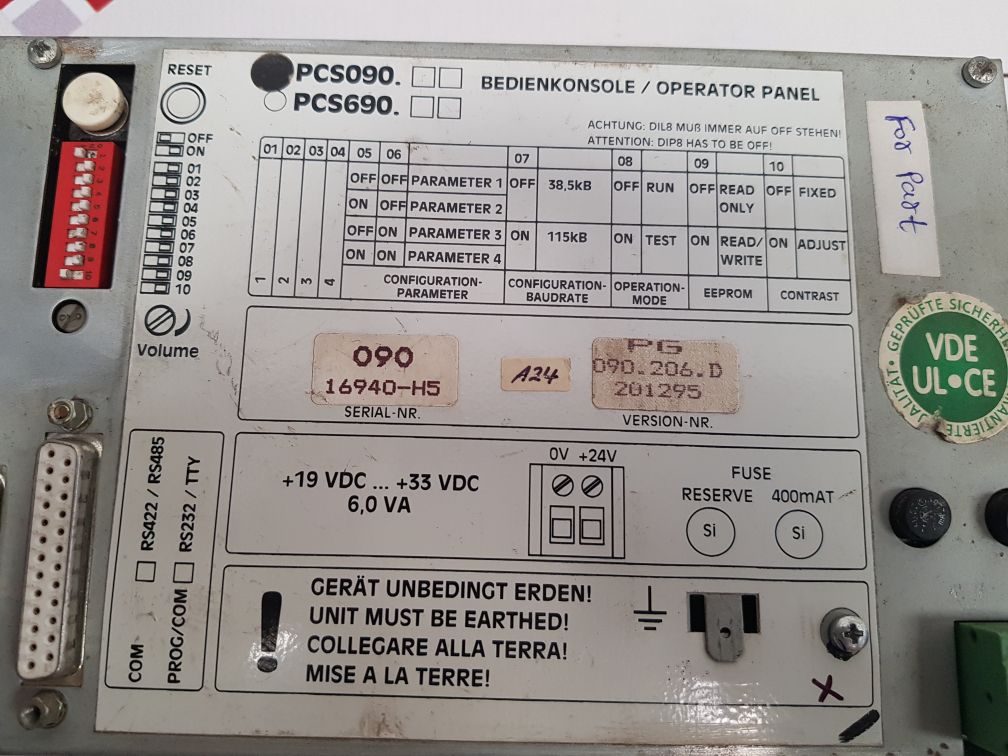 Lauer Pcs 090 Operator Panel