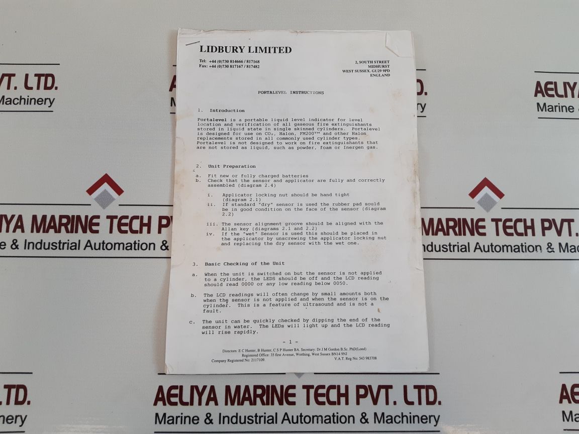 Lidbury Portalevel Nsn 6680-99-192-2735 Liquid Level Sensor
