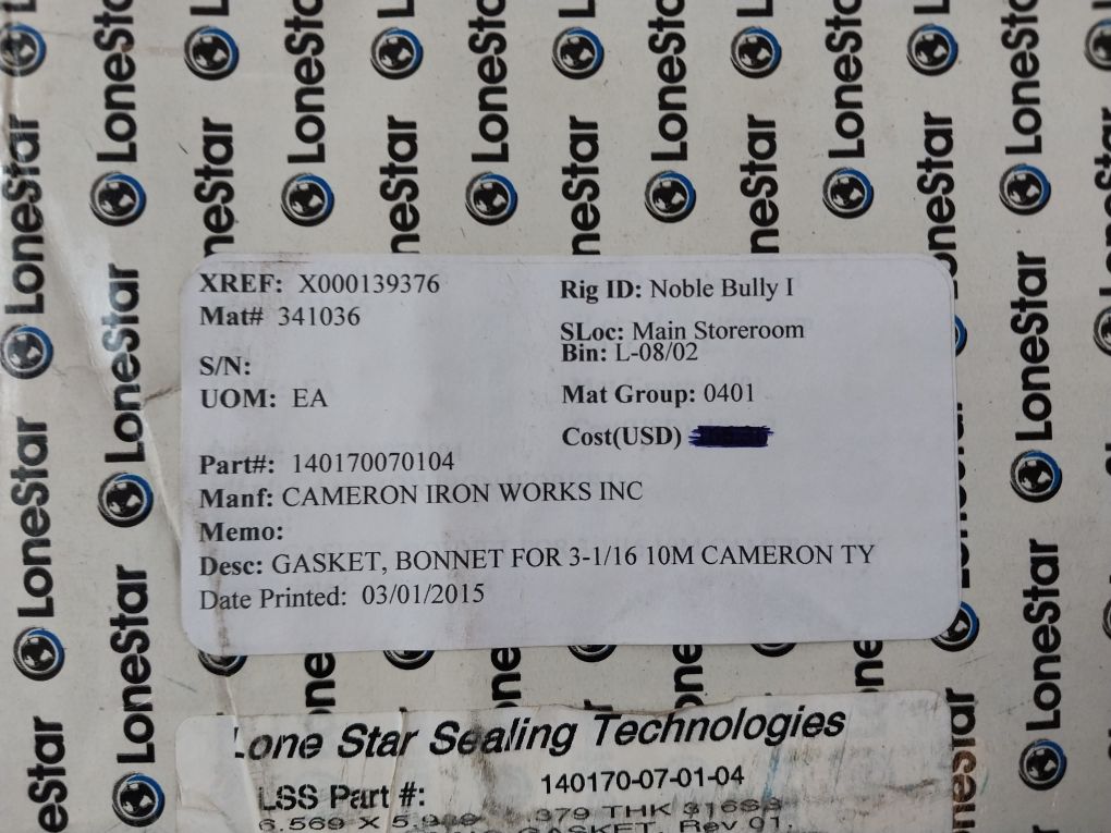 Lonestar 140170-07-01-04 Bonnet Ring Gasket For 3-1/16 10M Cameron Ty