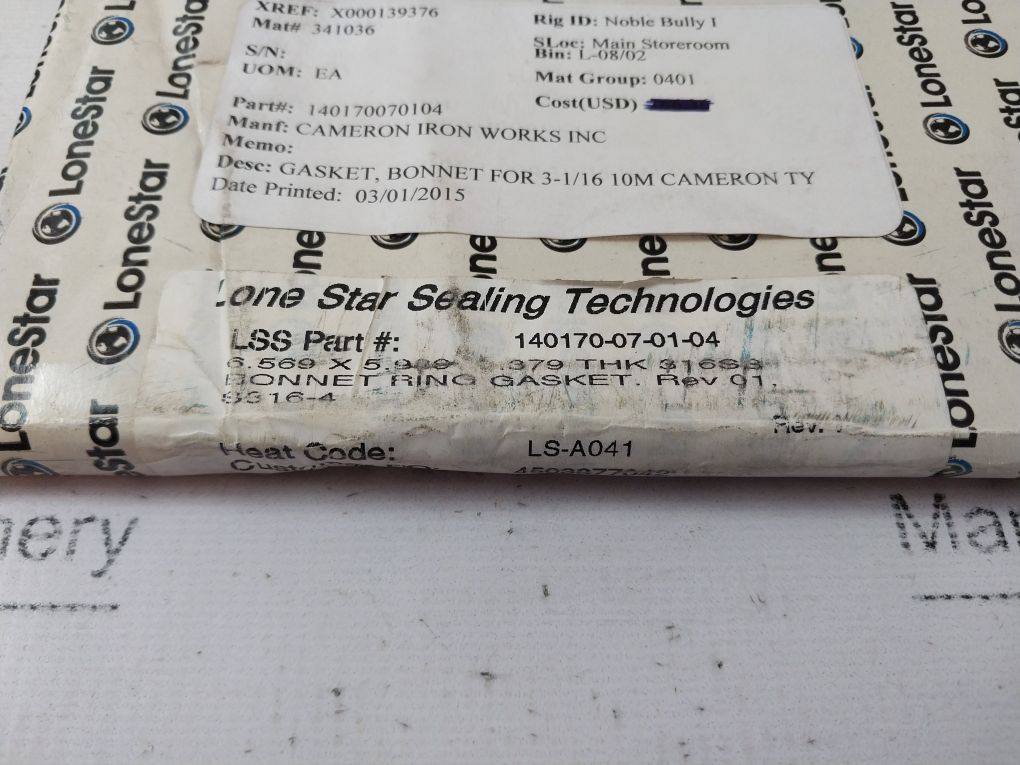 Lonestar 140170-07-01-04 Bonnet Ring Gasket For 3-1/16 10M Cameron Ty